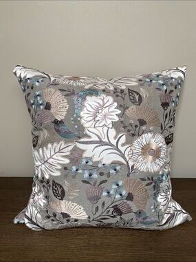 Custom Embroidered Handmade floral Pacific Coast Down filled Throw Pillow 20x20